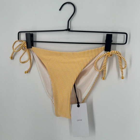 Onia Kate Bikini Bottom Micro Stripe Seersucker in Citrus & White - Picture 2 of 7